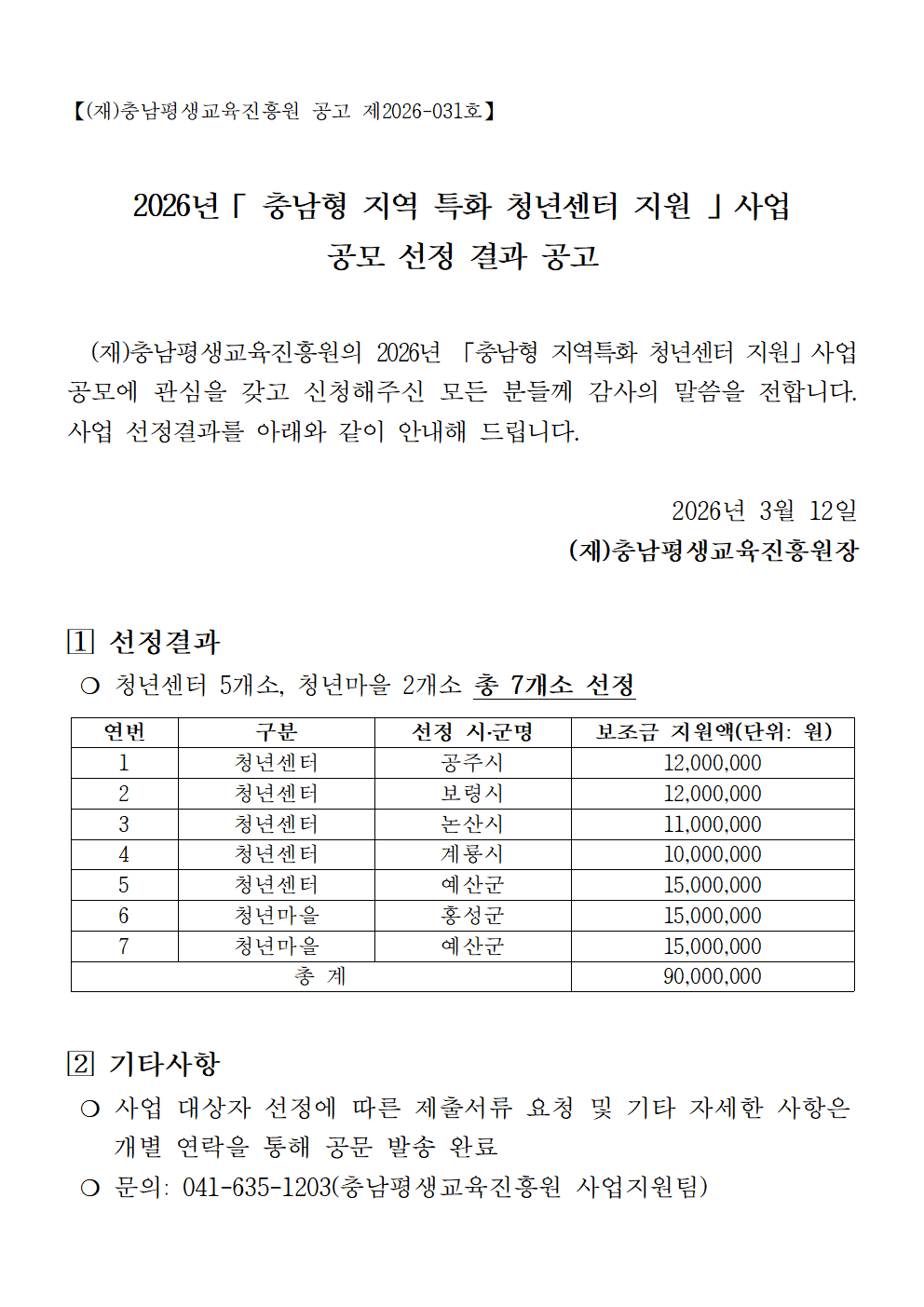 ★ 붙임 충남형 지역 특화 청년센터 지원 사업 선정결과 공고001